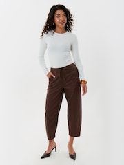 Threadbare Brown Petite Curved Seam Barrel Leg Trousers - Image 1 of 4