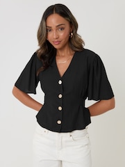 Threadbare Black Flutter Sleeves Top - Image 1 of 4