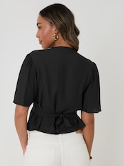 Threadbare Black Flutter Sleeves Top - Image 2 of 4