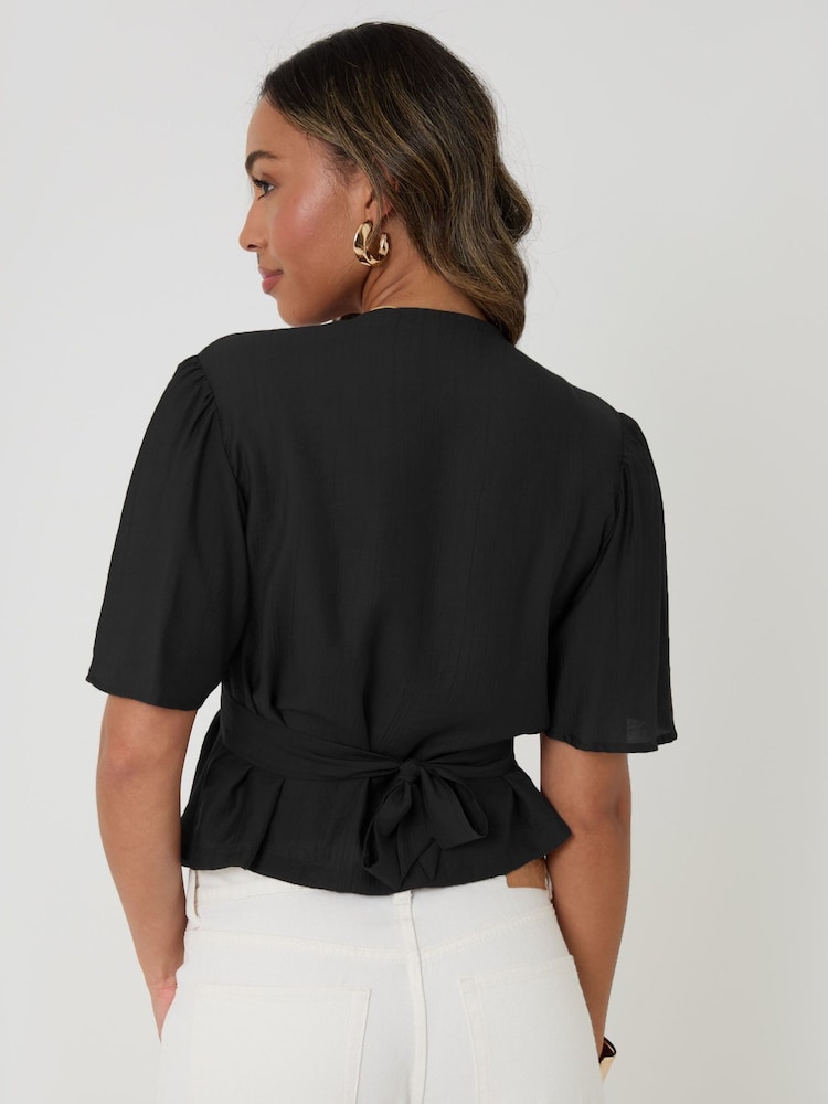 Threadbare Black Flutter Sleeves Top - Image 2 of 4 Threadbare Black Flutter Sleeves Top - Image 2 of 4