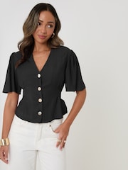 Threadbare Black Flutter Sleeves Top - Image 3 of 4