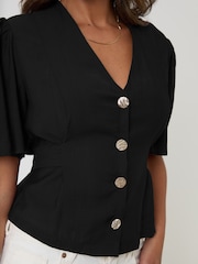 Threadbare Black Flutter Sleeves Top - Image 4 of 4
