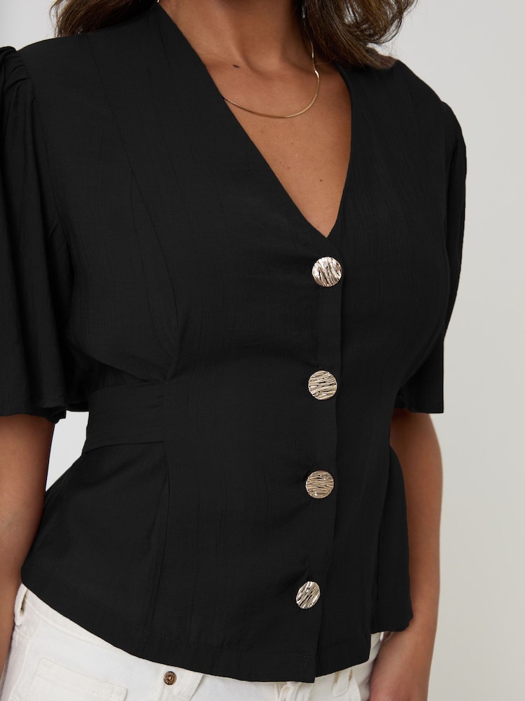 Threadbare Black Flutter Sleeves Top - Image 4 of 4 Threadbare Black Flutter Sleeves Top - Image 4 of 4