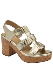 Ravel Gold Block Heel Peep Toe Sandals - Image 1 of 4