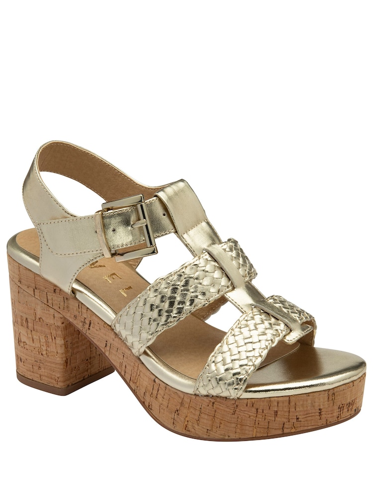 Ravel Gold Block Heel Peep Toe Sandals - Image 1 of 4