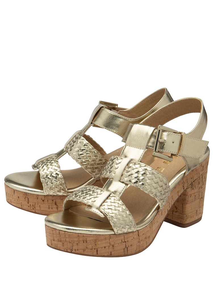 Ravel Gold Block Heel Peep Toe Sandals - Image 2 of 4