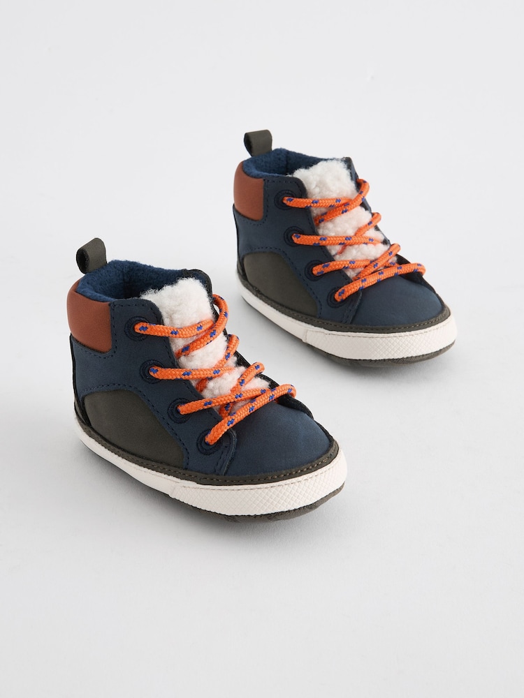 Navy Blue Colourblock Warm Lined Lace-Up Baby Boots (0-24mths) - Image 1 of 5