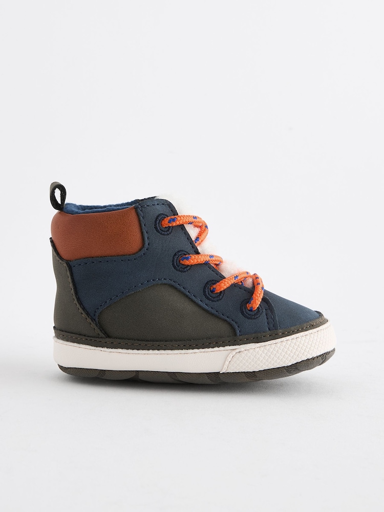 Navy Blue Colourblock Warm Lined Lace-Up Baby Boots (0-24mths) - Image 2 of 5