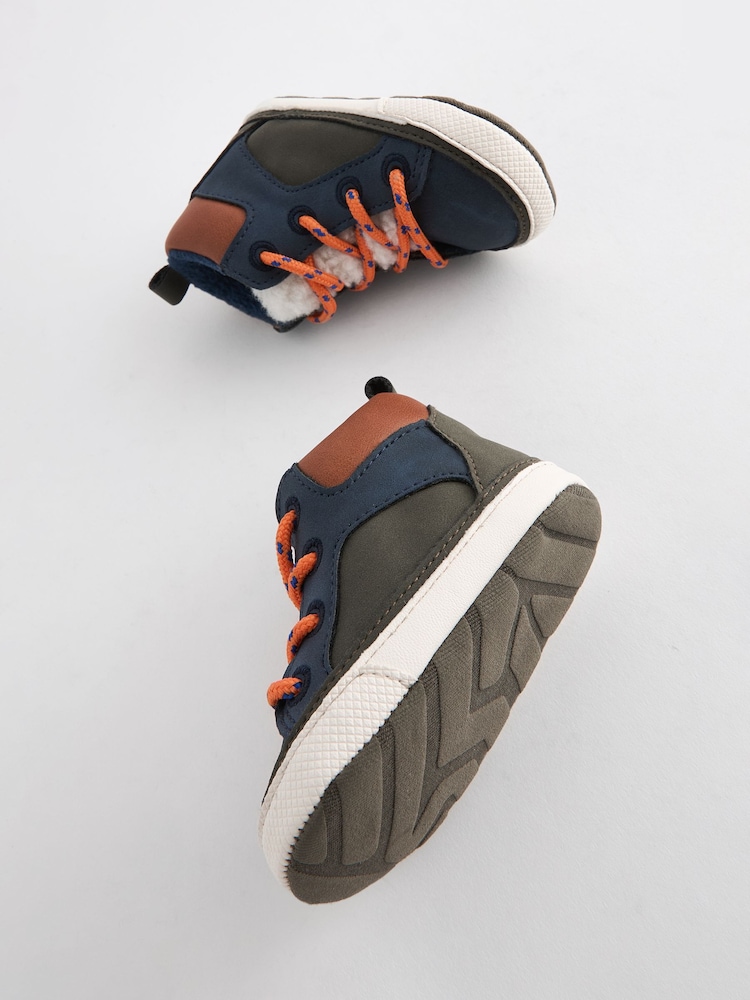 Navy Blue Colourblock Warm Lined Lace-Up Baby Boots (0-24mths) - Image 5 of 5