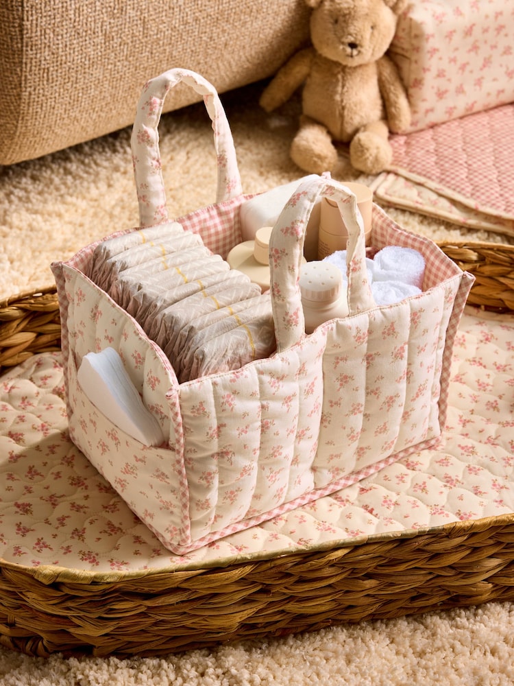 Pink Ditsy Floral Baby Nappy Caddy - Image 1 of 6 Pink Ditsy Floral Baby Nappy Caddy - Image 1 of 6