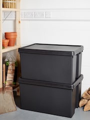 Wham Set of 2 Black Bam 96L Heavy Duty Plastic Recycled Boxes With Lid - Image 1 of 2