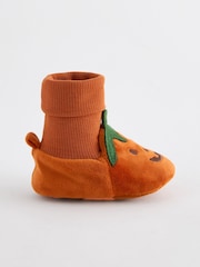 Orange Pumpkin Standard Fit (F) Orange Pumpkin Halloween Sock Top Baby Booties (0-2mths) - Image 2 of 4