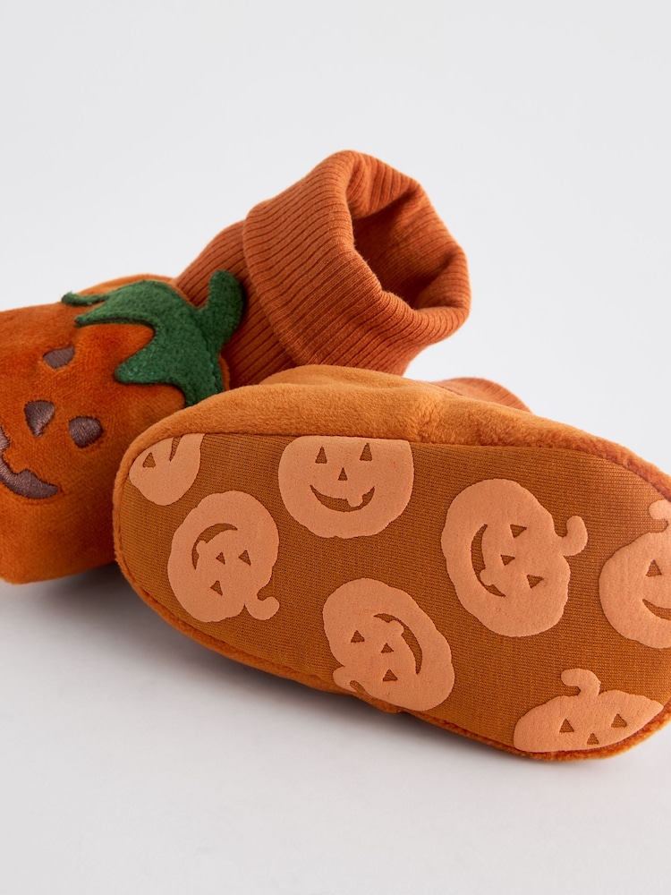 Orange Pumpkin Standard Fit (F) Orange Pumpkin Halloween Sock Top Baby Booties (0-2mths) - Image 4 of 4