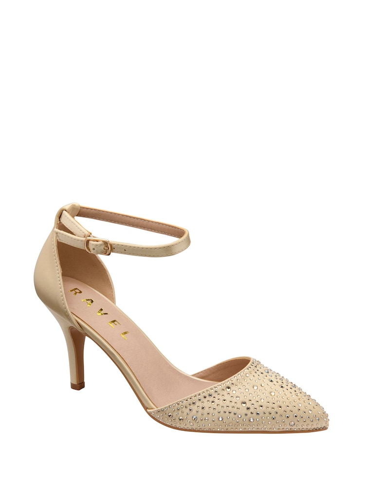 Ravel Gold Satin & Diamante Court Shoes - Image 1 of 4 Ravel Gold Satin & Diamante Court Shoes - Image 1 of 4