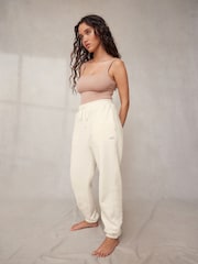 self. Ecru White Cotton Blend Cuffed Joggers - Image 1 of 8