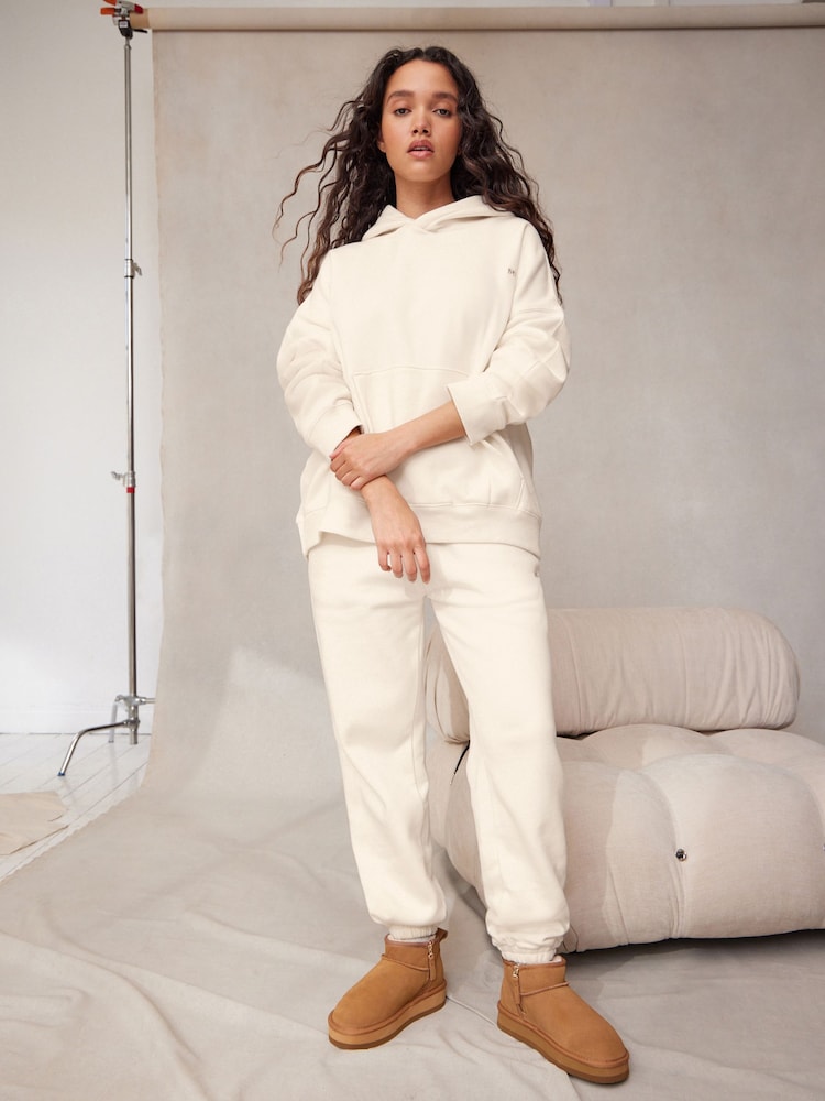 self. Ecru White Cotton Blend Cuffed Joggers - Image 2 of 8