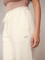 self. Ecru White Cotton Blend Cuffed Joggers - Image 6 of 8