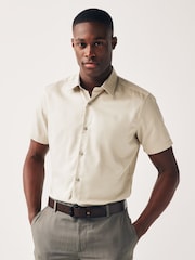 Neutral Brown Slim Fit Trimmed Formal Short Sleeve Shirt - Image 1 of 7