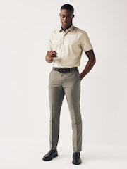 Neutral Brown Slim Fit Trimmed Formal Short Sleeve Shirt - Image 3 of 7