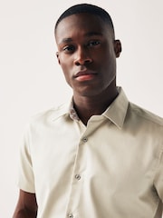 Neutral Brown Slim Fit Trimmed Formal Short Sleeve Shirt - Image 4 of 7