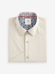 Neutral Brown Slim Fit Trimmed Formal Short Sleeve Shirt - Image 5 of 7