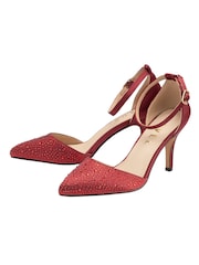 Ravel Red Satin & Diamante Court Shoes - Image 2 of 4