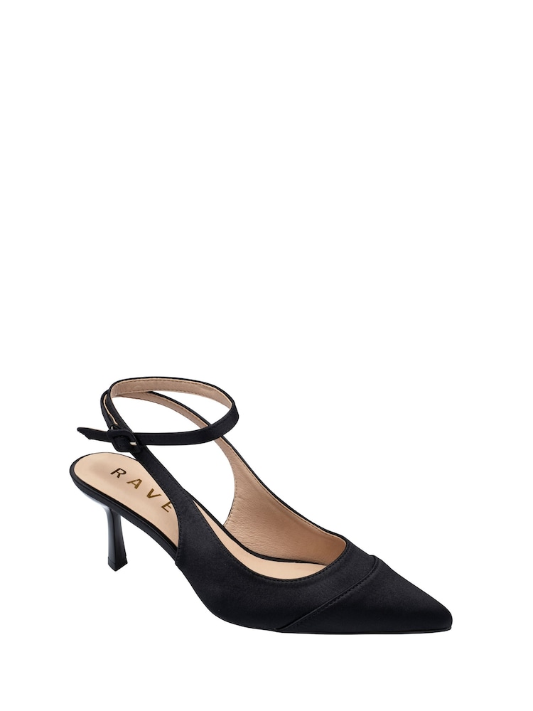 Ravel Black Satin Slingback Court Shoes - Image 1 of 4 Ravel Black Satin Slingback Court Shoes - Image 1 of 4
