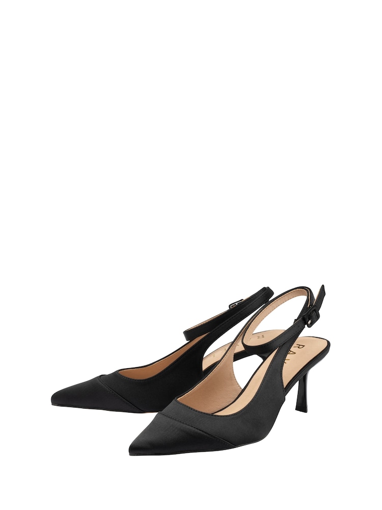 Ravel Black Satin Slingback Court Shoes - Image 2 of 4 Ravel Black Satin Slingback Court Shoes - Image 2 of 4