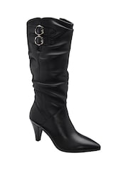 Ravel Black Leather Heeled Knee High Boots - Image 1 of 4