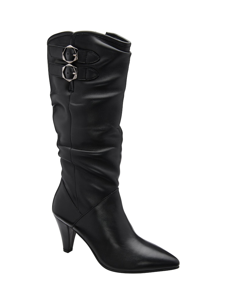 Ravel Black Leather Heeled Knee High Boots - Image 1 of 4 Ravel Black Leather Heeled Knee High Boots - Image 1 of 4