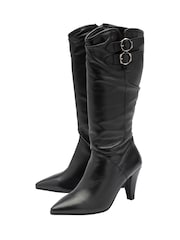 Ravel Black Leather Heeled Knee High Boots - Image 2 of 4