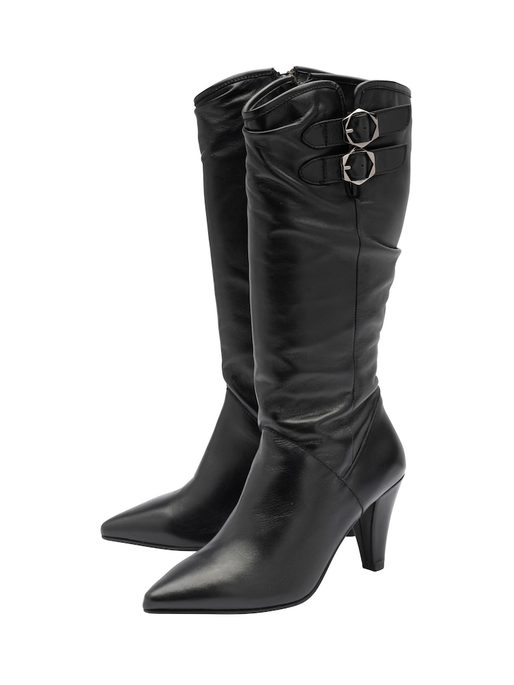 Ravel Black Leather Heeled Knee High Boots - Image 2 of 4 Ravel Black Leather Heeled Knee High Boots - Image 2 of 4