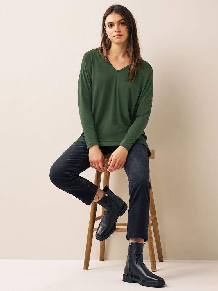 Khaki Green Long Sleeve Tunic Top - Image 1 of 5