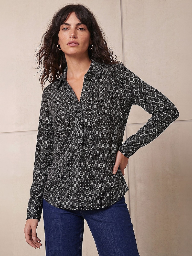 Roman Grey Geometric Puff Print Stretch Shirt - Image 1 of 4 Roman Grey Geometric Puff Print Stretch Shirt - Image 1 of 4