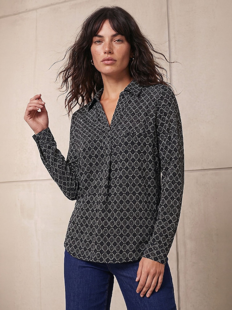 Roman Grey Geometric Puff Print Stretch Shirt - Image 2 of 4 Roman Grey Geometric Puff Print Stretch Shirt - Image 2 of 4