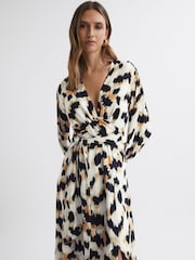 Reiss Black/White Marie Animal Print Midi Dress - Image 1 of 4