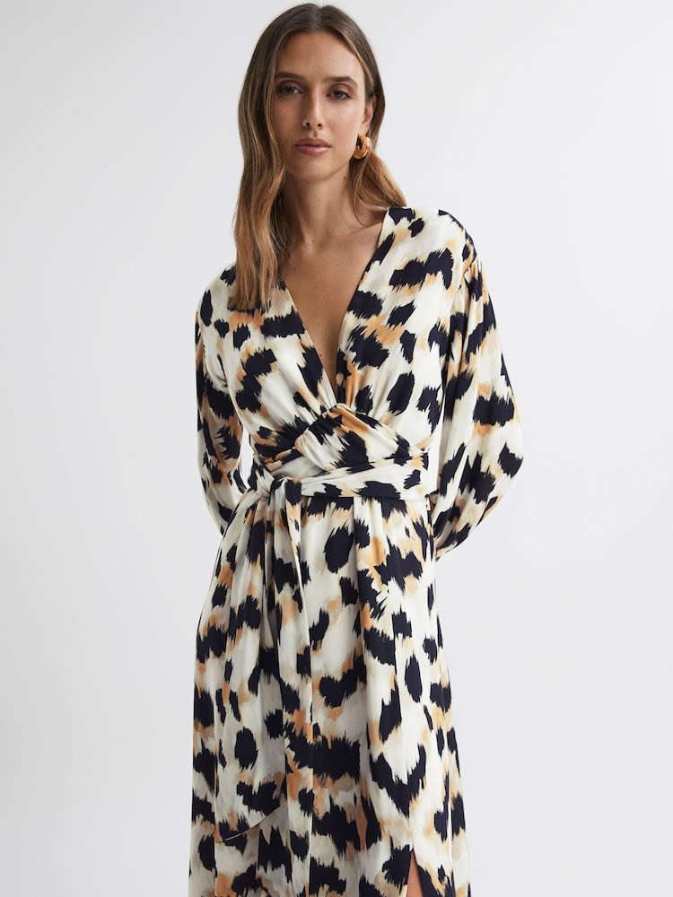 Reiss Black/White Marie Animal Print Midi Dress - Image 1 of 4