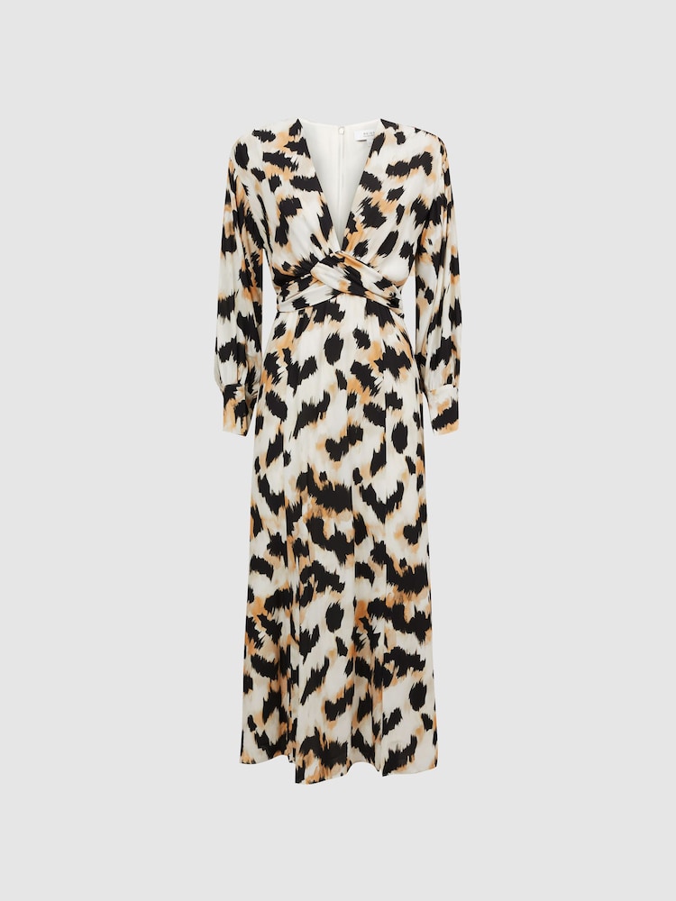 Reiss Black/White Marie Animal Print Midi Dress - Image 2 of 4