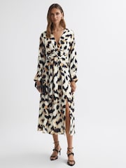 Reiss Black/White Marie Animal Print Midi Dress - Image 3 of 4