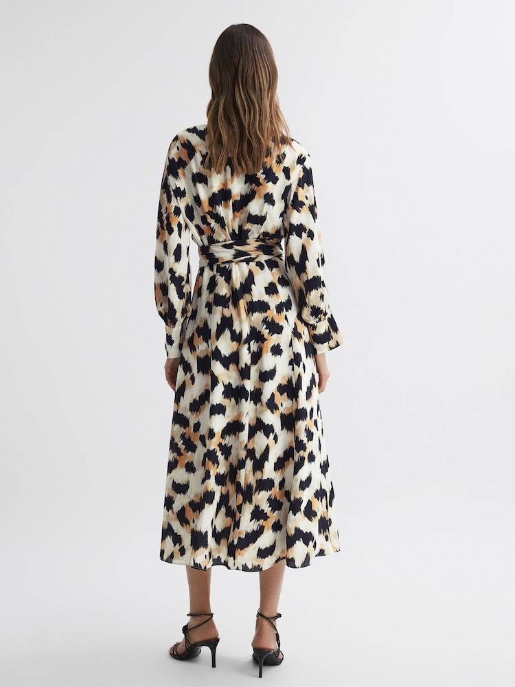 Reiss Black/White Marie Animal Print Midi Dress - Image 4 of 4