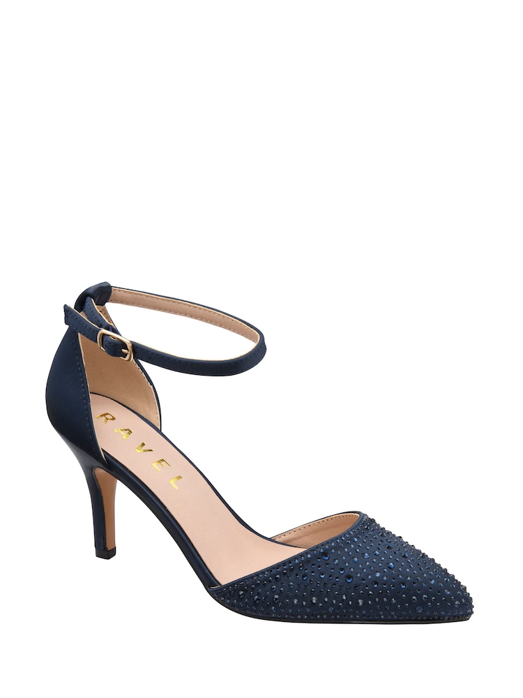 Ravel Blue Satin & Diamante Court Shoes - Image 1 of 4 Ravel Blue Satin & Diamante Court Shoes - Image 1 of 4