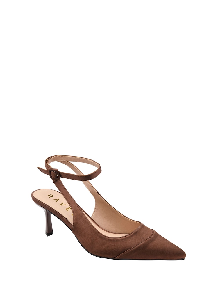 Ravel Brown Satin Slingback Court Shoes - Image 1 of 4 Ravel Brown Satin Slingback Court Shoes - Image 1 of 4