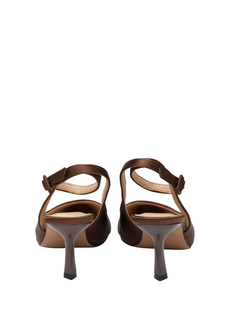 Ravel Brown Satin Slingback Court Shoes - Image 2 of 4 Ravel Brown Satin Slingback Court Shoes - Image 2 of 4