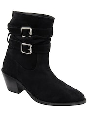 Ravel Black Suede Heeled Ankle Boots - Image 1 of 4