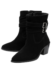 Ravel Black Suede Heeled Ankle Boots - Image 2 of 4