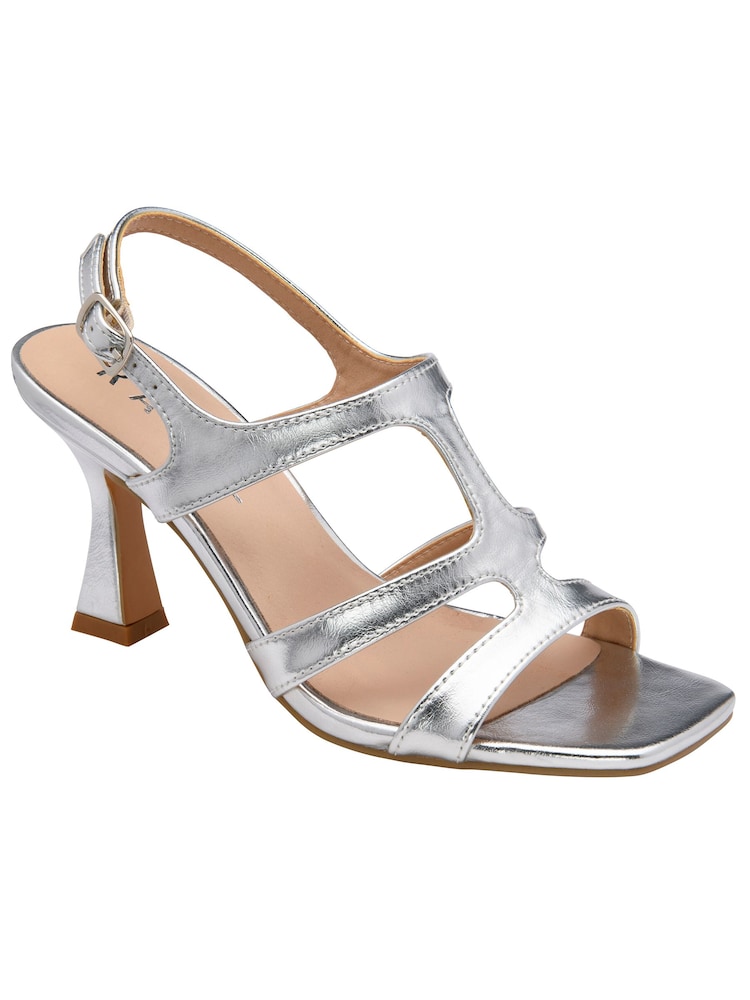 Ravel Silver Strappy Heeled Sandals - Image 1 of 4 Ravel Silver Strappy Heeled Sandals - Image 1 of 4