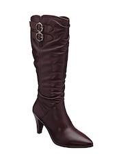Ravel Red Leather Heeled Knee High Boots - Image 1 of 4