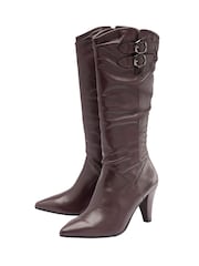 Ravel Red Leather Heeled Knee High Boots - Image 2 of 4