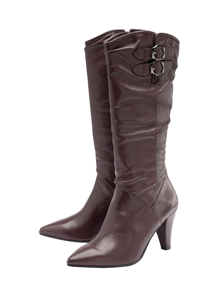 Ravel Red Leather Heeled Knee High Boots - Image 2 of 4 Ravel Red Leather Heeled Knee High Boots - Image 2 of 4