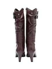 Ravel Red Leather Heeled Knee High Boots - Image 3 of 4